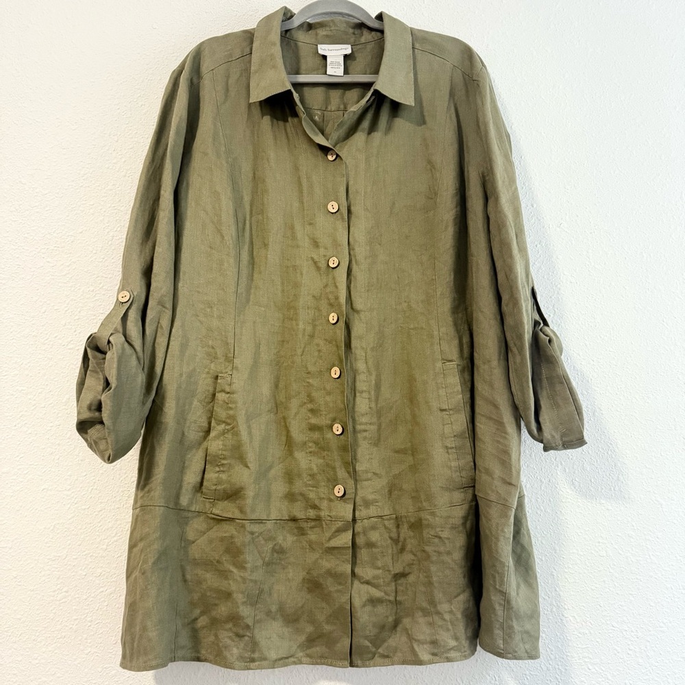 Soft Surroundings 100% Linen with Pockets Long Sleeve Tunic‎ Size 3X